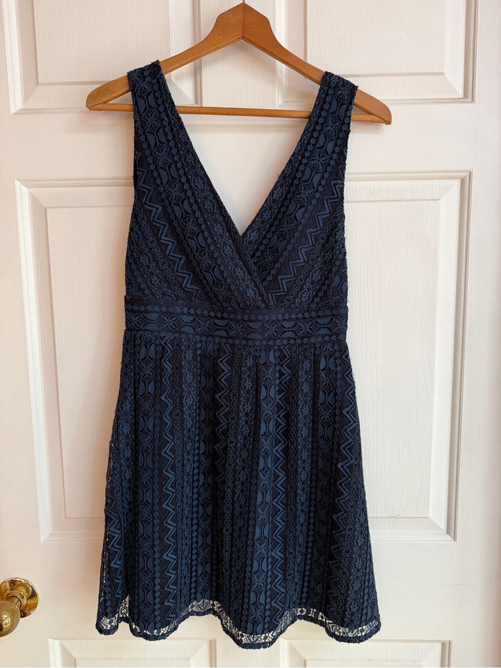 Gianni Bini Dark Navy Lace V-Neck Mini Dress